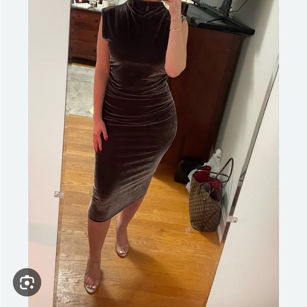 Elegant Velvet Brown Dress